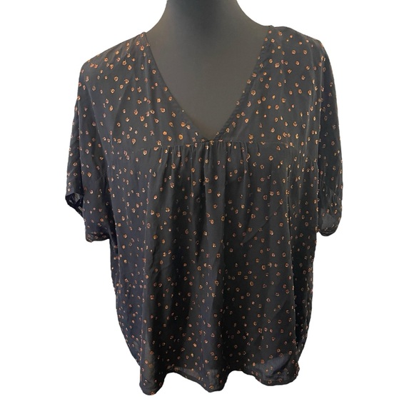 Madewell Black Rhyme Top in Metallic Dot Short Sleeve Blouse (L) - Picture 7 of 15